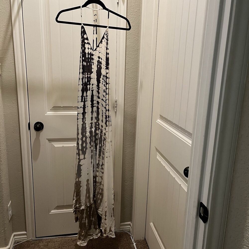 Young Fabulous & Broke Tie Dye Navy Cream Strappy Racerback Midi Dress Size S